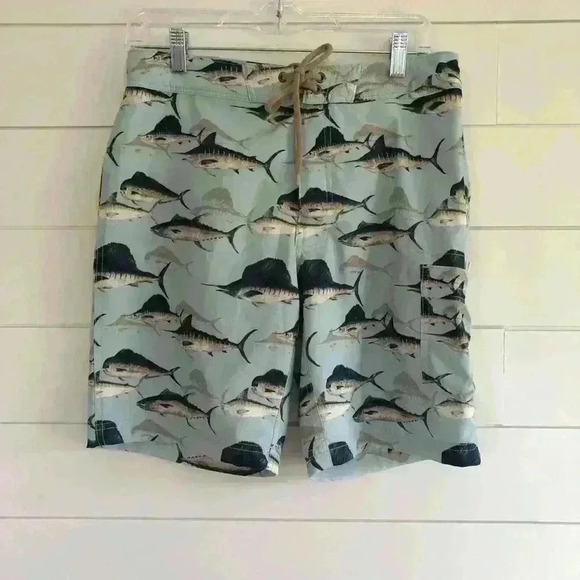 J. Crew Mens Marlin Print Flex Swimwear Trunks Size 29 - Picture 2 of 5